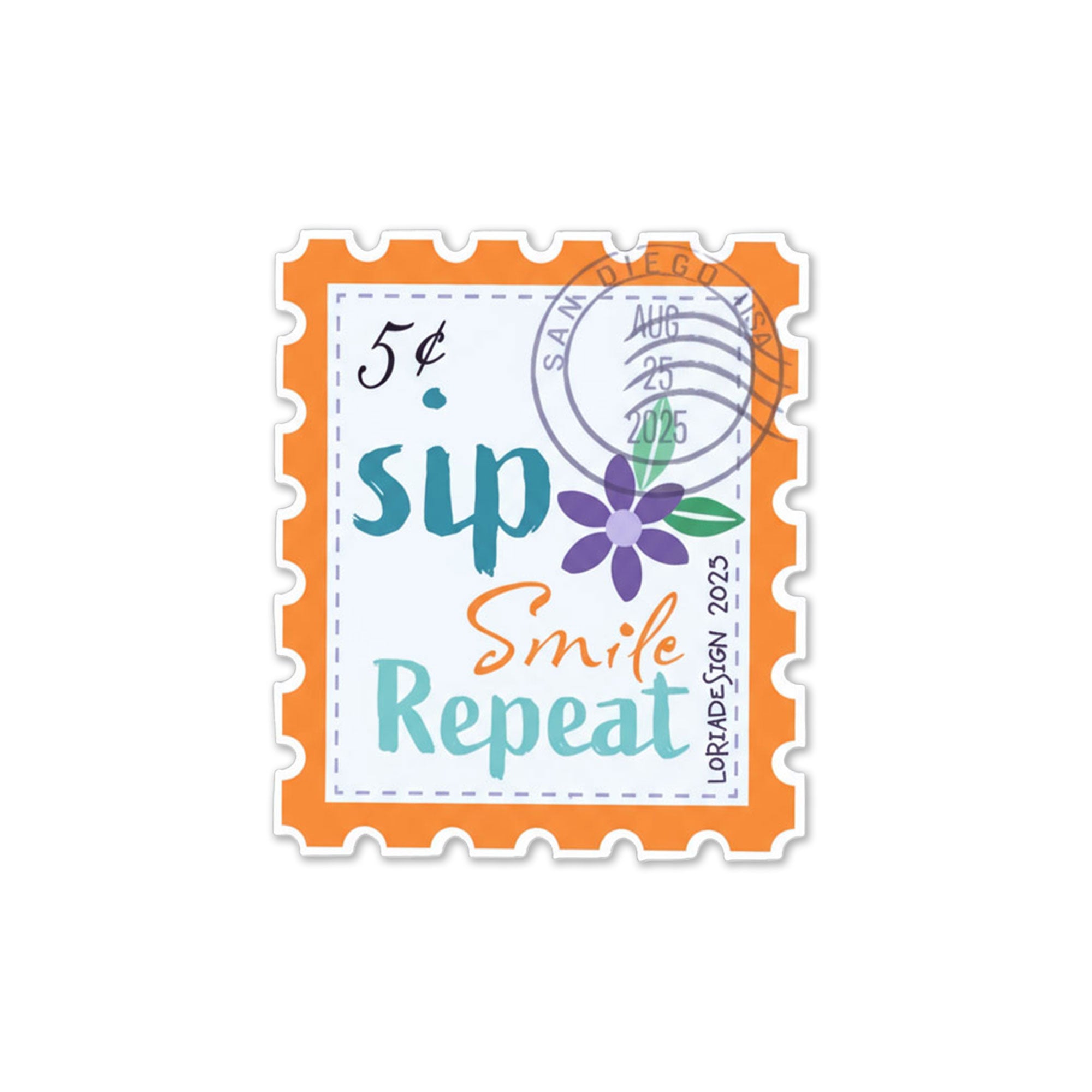 Sip, Smile, Repeat Postage style Vinyl Sticker