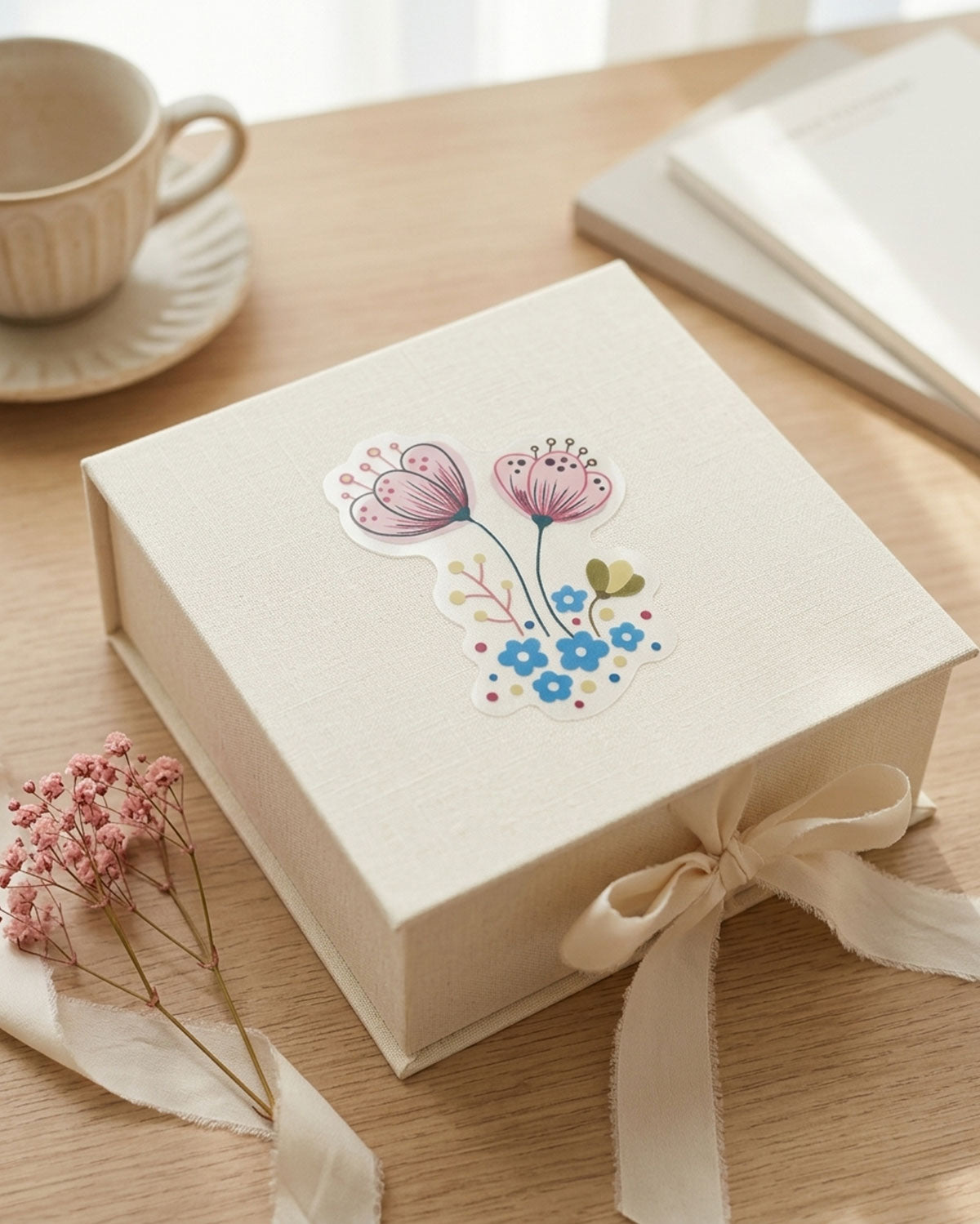 Clear Pink Floral Die Cut Sticker