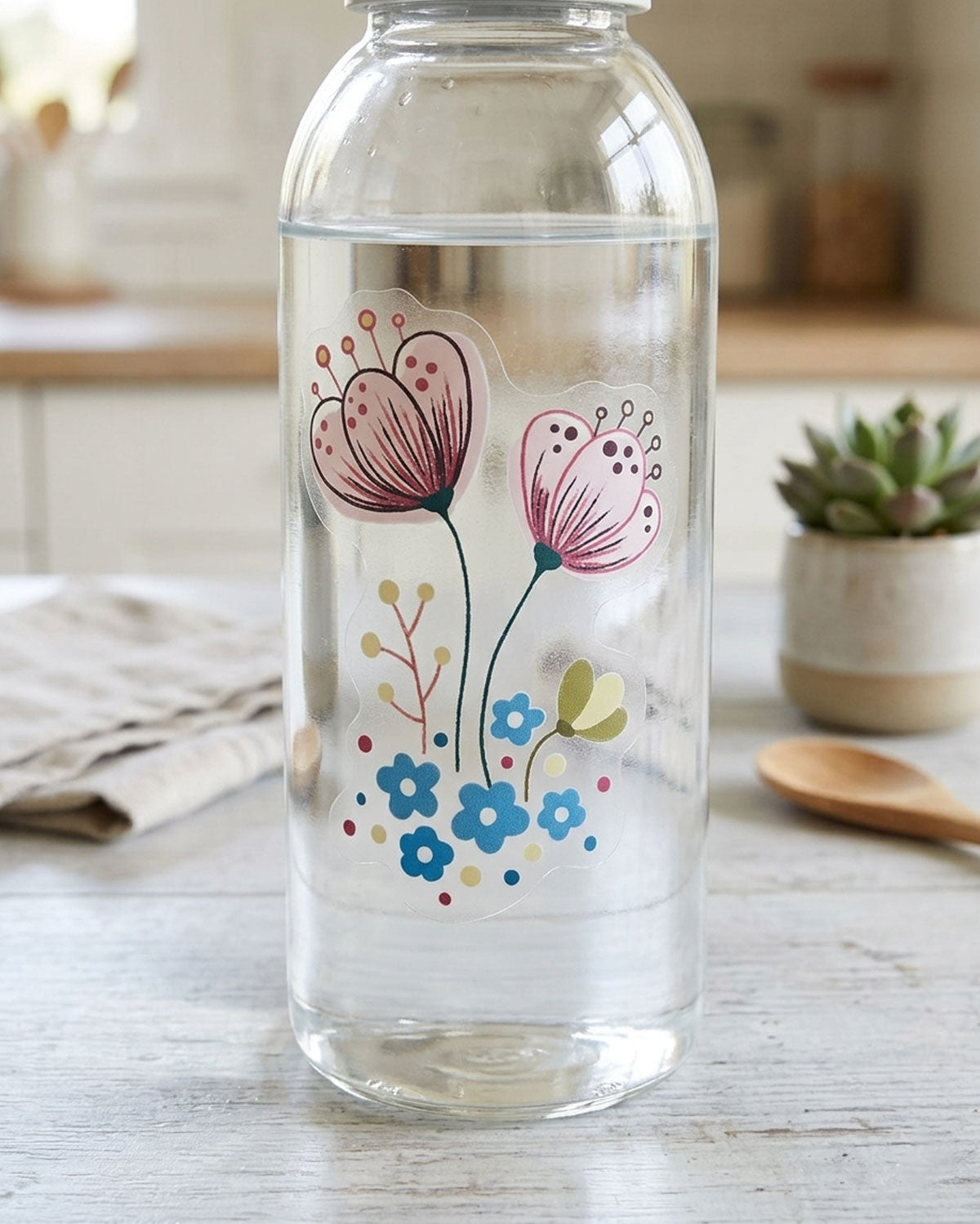 Clear Pink Floral Die Cut Sticker